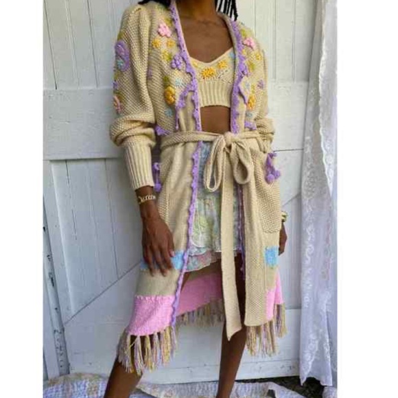 LoveShackFancy Sweaters - NWT $685 Loveshackfancy Camden Duster Sweater Cardigan Embroidered Oatmeal Small